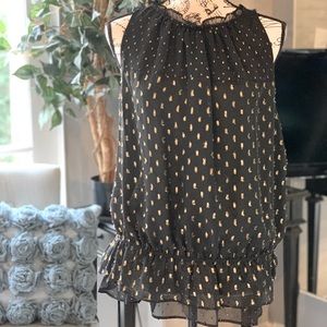 WHBM NWT Black Gold Ruffle Blouse XL
